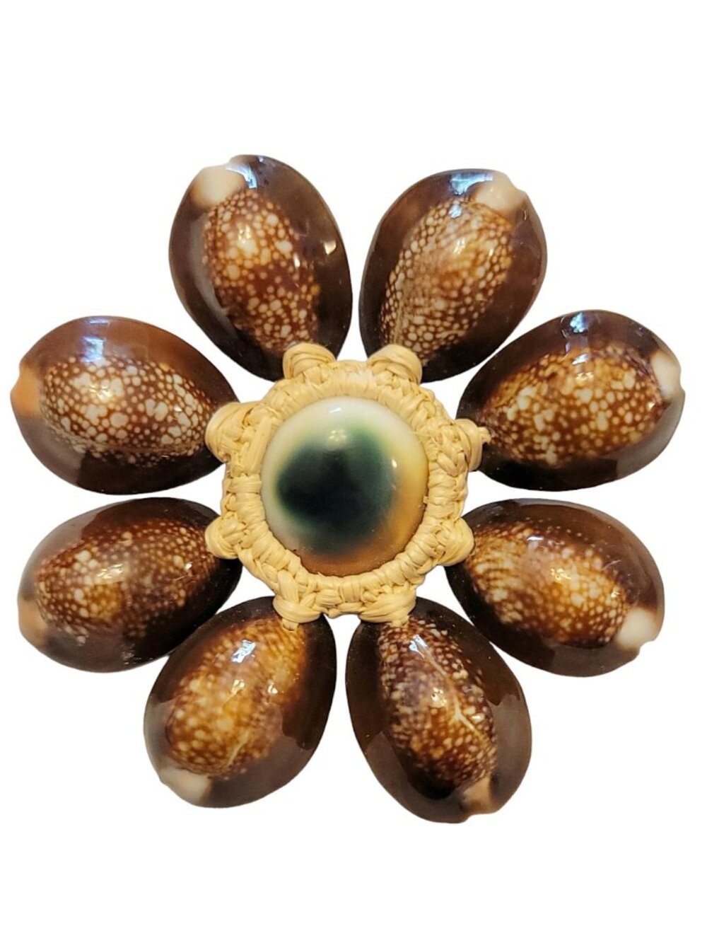 Operculum Shell Rattan Flower Pin Brooch K197